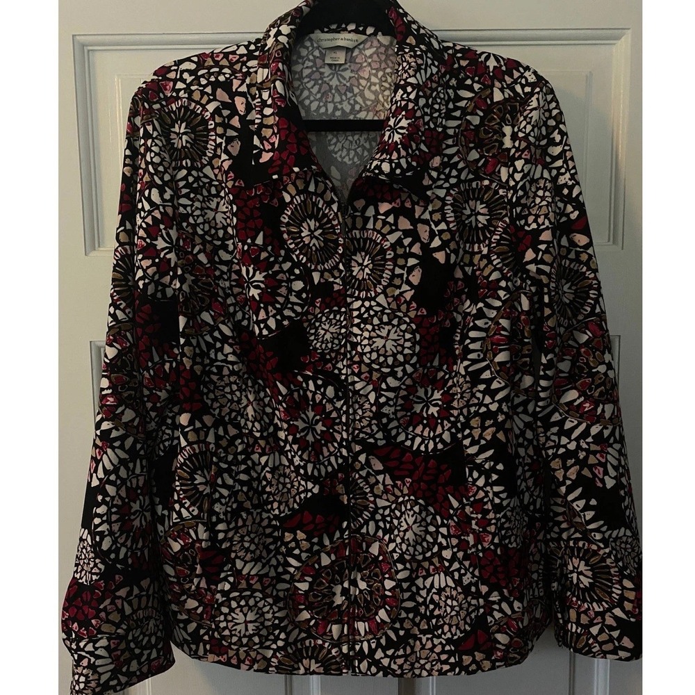 Christopher & Banks Women's XL Black Multi Geometric Collared Long Sleeve Blouse